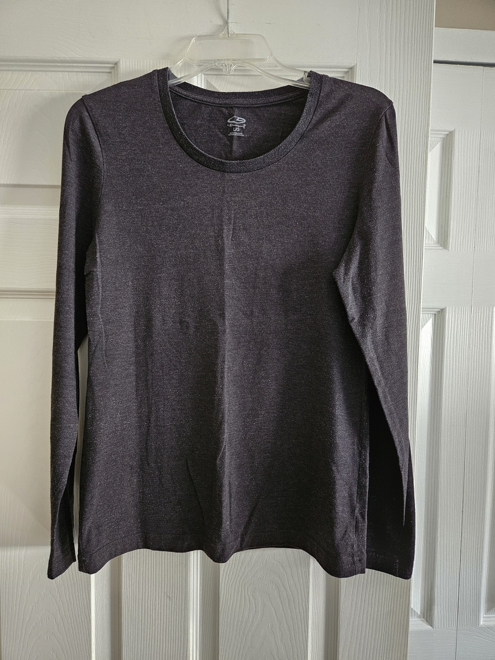 Basic Long-Sleeve Crew Neck Top by Champion — Dark Charcoal. Size L
